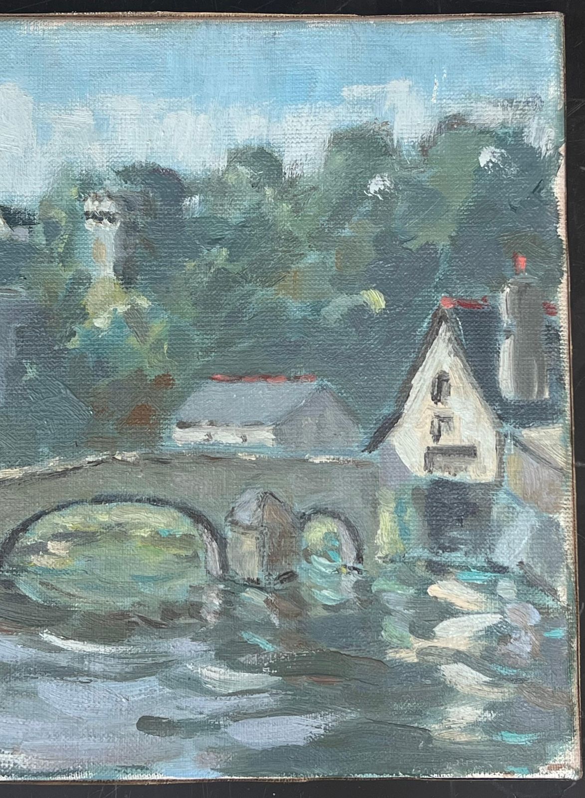 Fanch Lelgentle View Of Pont Aven Bridge Brittany France Landscape Oil Painting photo for sale