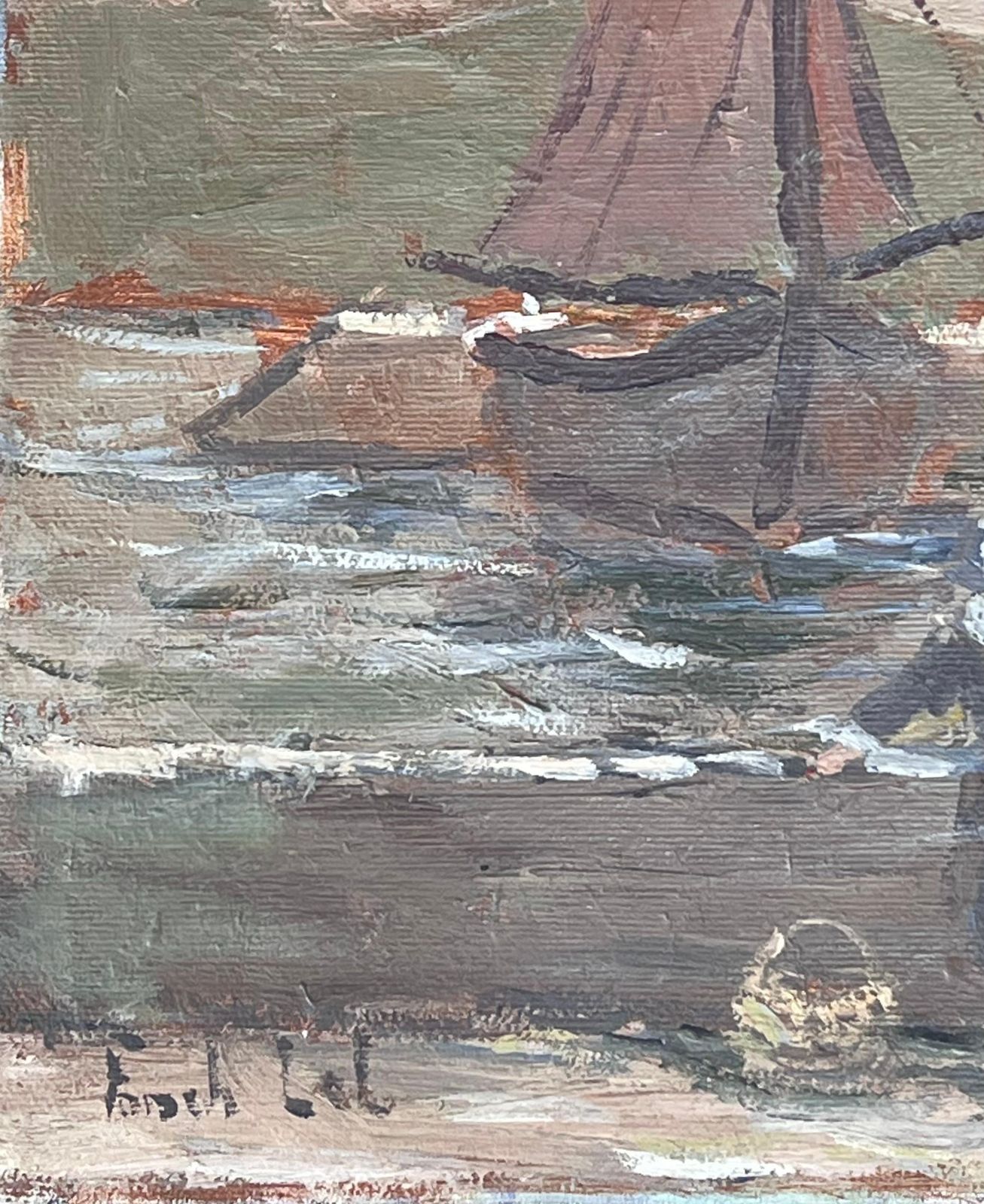 Fanch Lelmaid And Fisherman Watching The Quiet Harbour Impressionist French Oil Painting photo Art