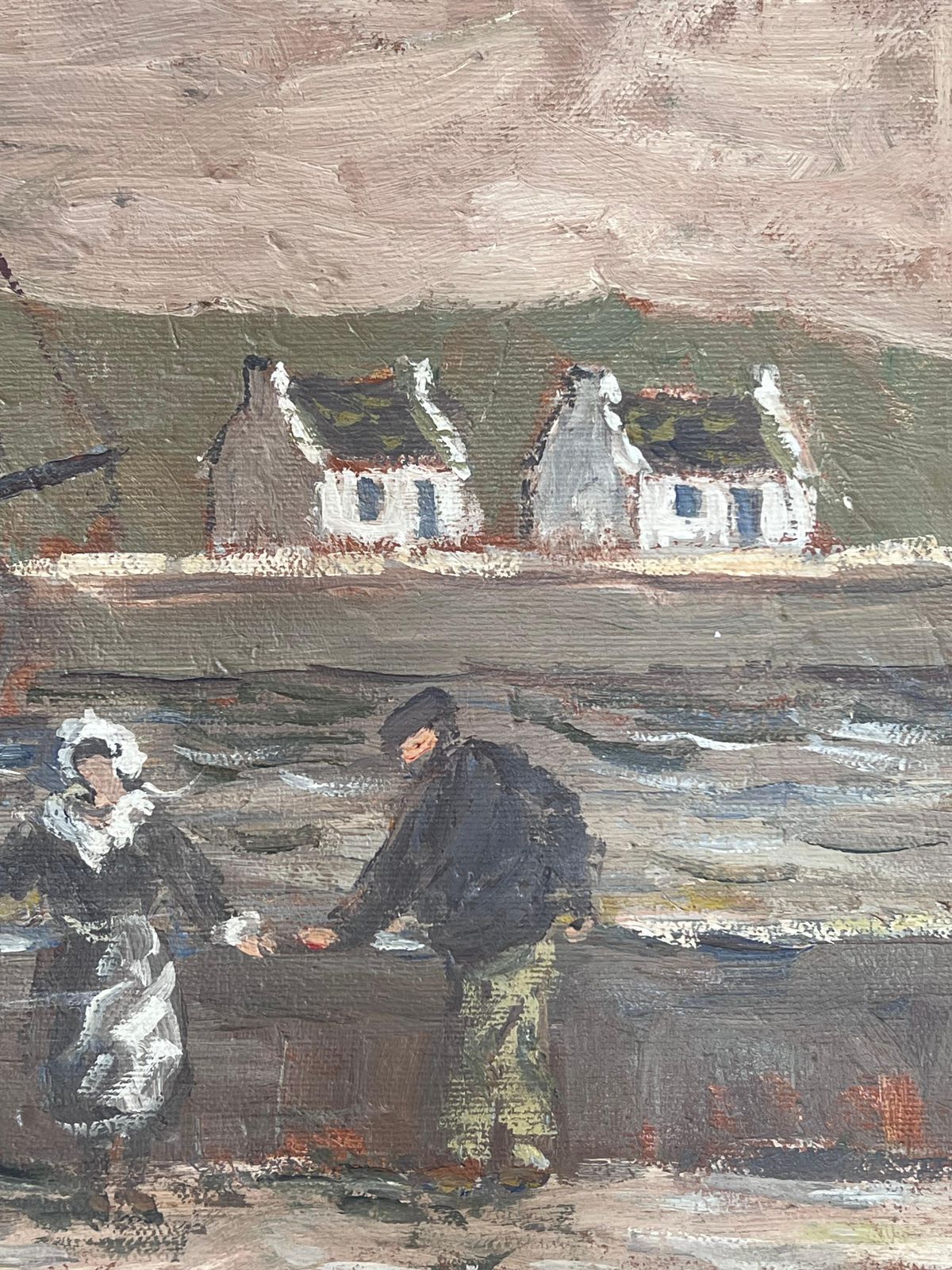 Fanch Lelmaid And Fisherman Watching The Quiet Harbour Impressionist French Oil Painting photo vinterior
