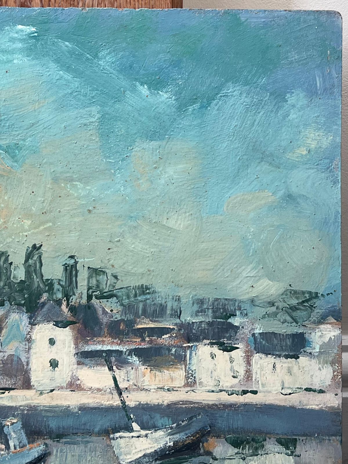 Fanch Lelturquoise Bright Blue & Sky French Town Harbour Oil Painting photo buy