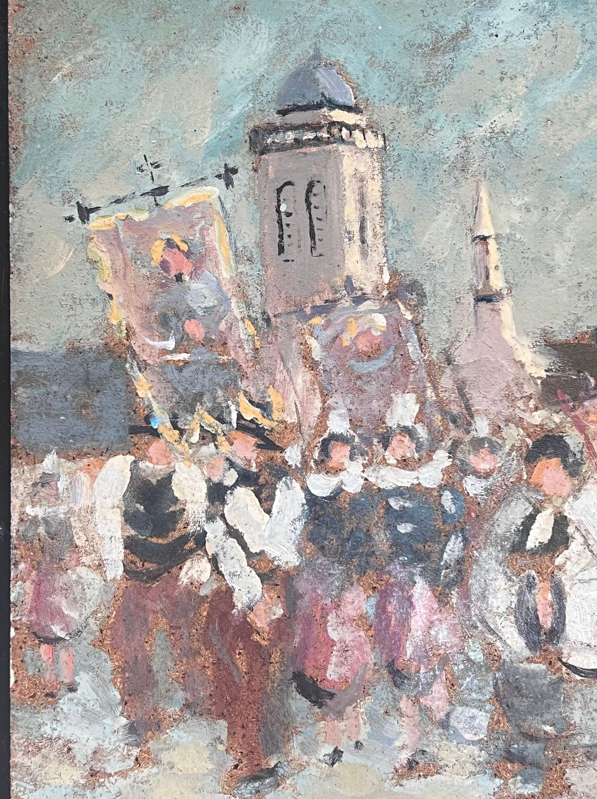 Fanch Lelfigures Marching In Religious Parade Through A French Village Oil Painting photo Art