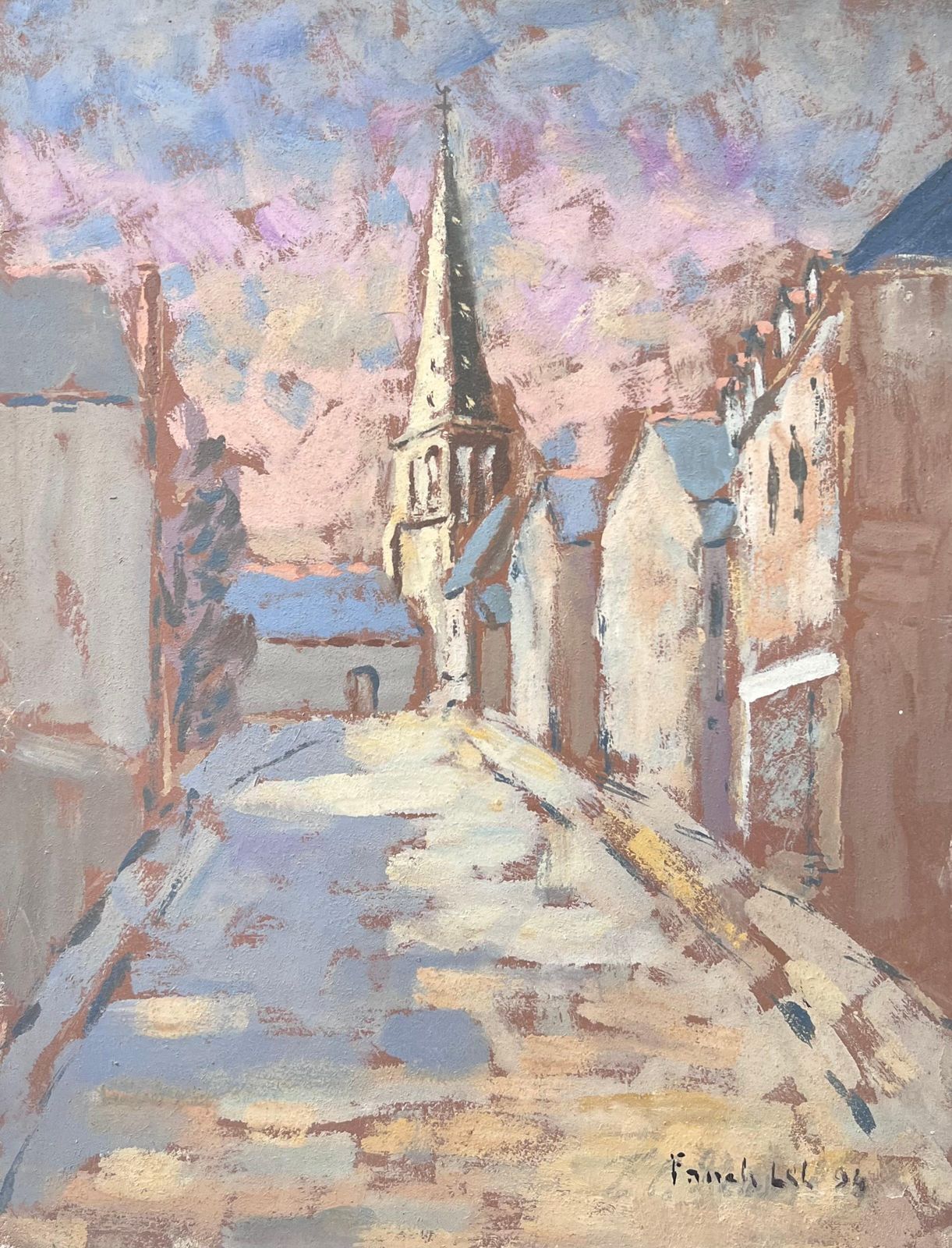 Fanch Lelfrench Dappled Light Street Path Leading To The Church Landscape Oil Painting