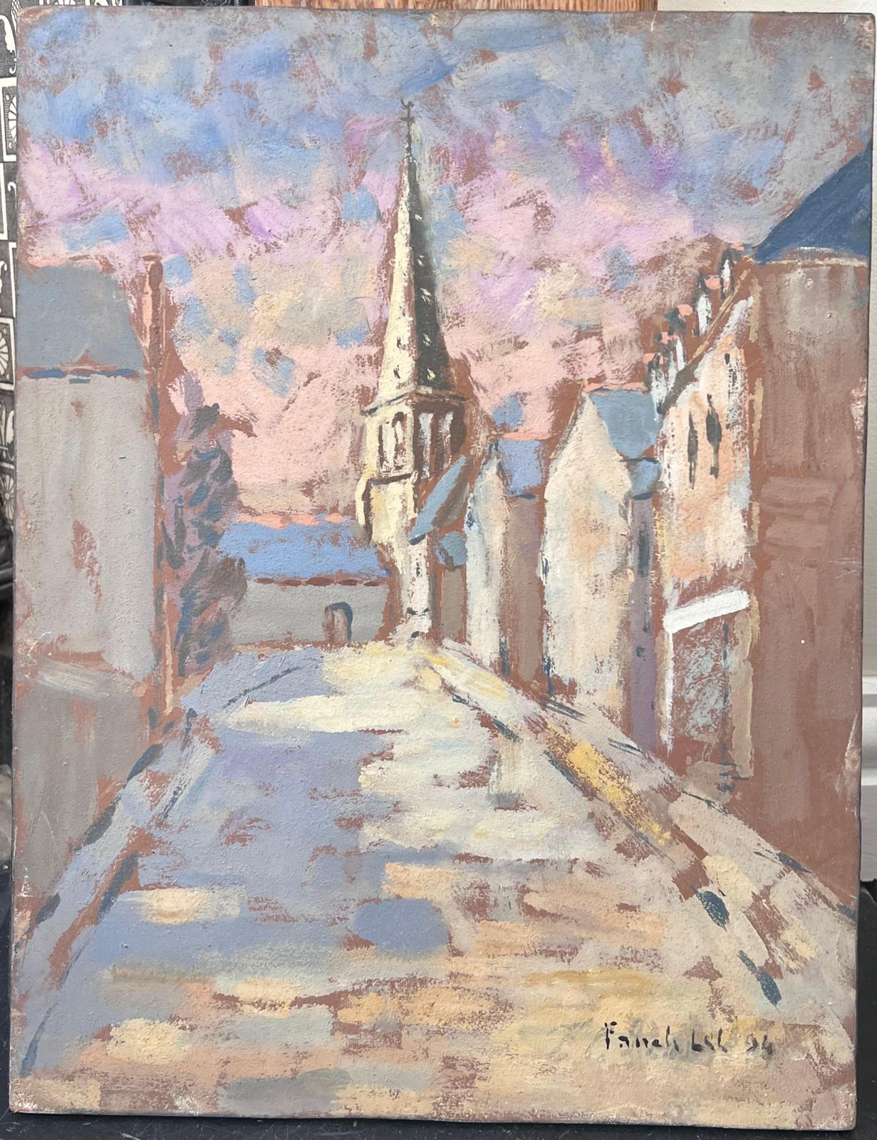 Fanch Lelfrench Dappled Light Street Path Leading To The Church Landscape Oil Painting photo 427.0
