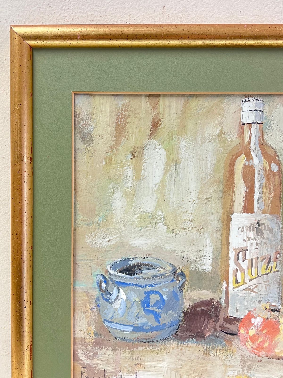 Fanch Lelfrench Impressionist Interior Rose Wine + Apples Still Life Framed Painting photo furniture