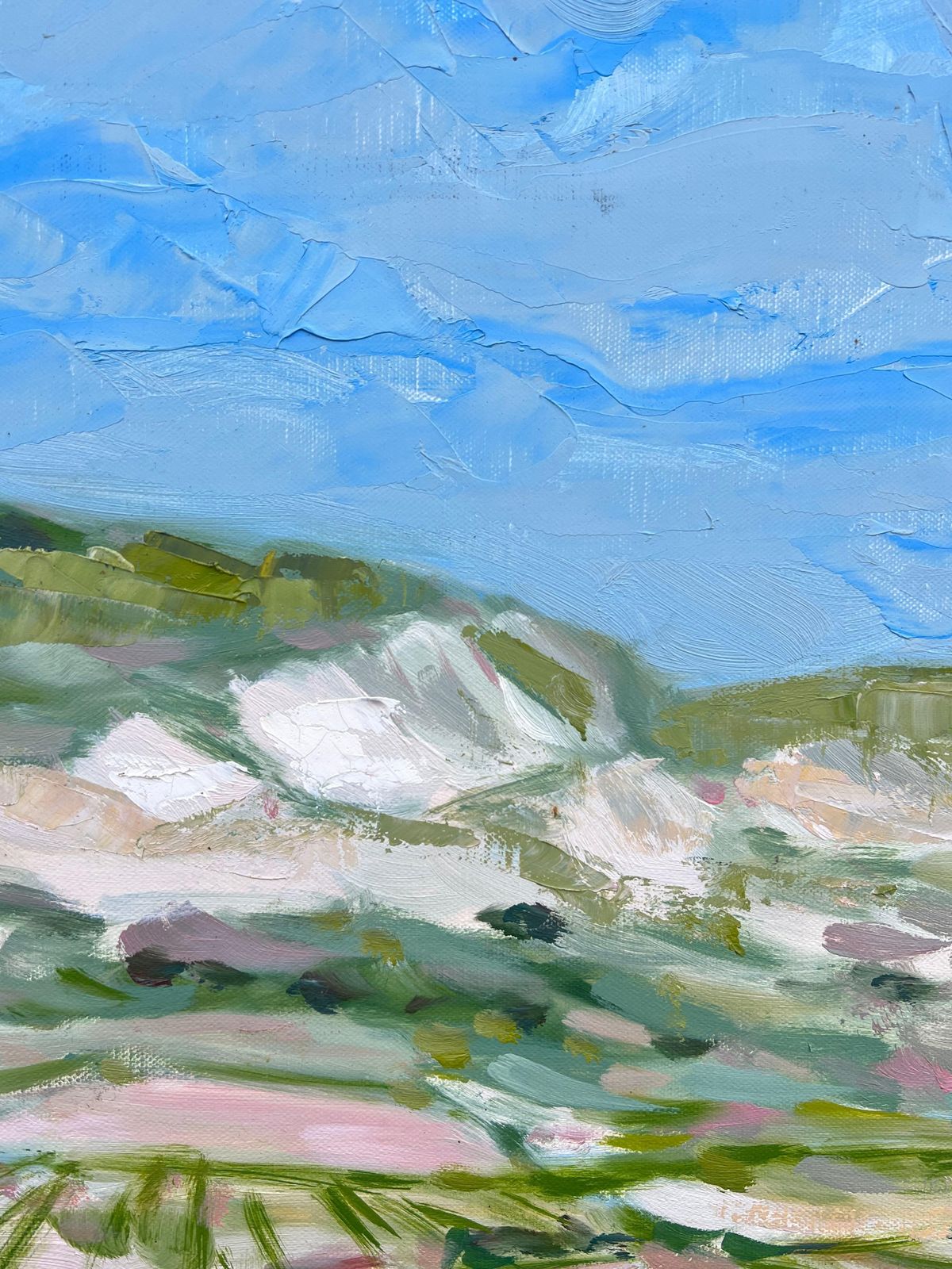 Spanish Artistcontemporary Spanish Oil Vibrant Fields Under Vast Sky Impressionist Landscape1996 photo for sale