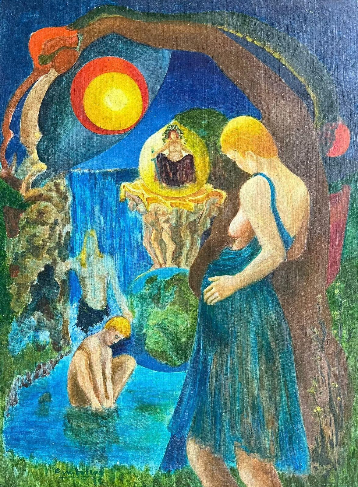 Guy Nicod (French 1923   2021) Mythological Oil Painting Depicting A Mystical Scene With Figures French 20th C20th Century