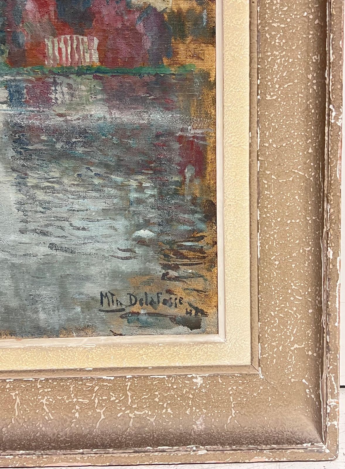 French School1940's French Impressionist Signed Oil Atmospheric Moody River Scene & Boats1940's photo vinterior