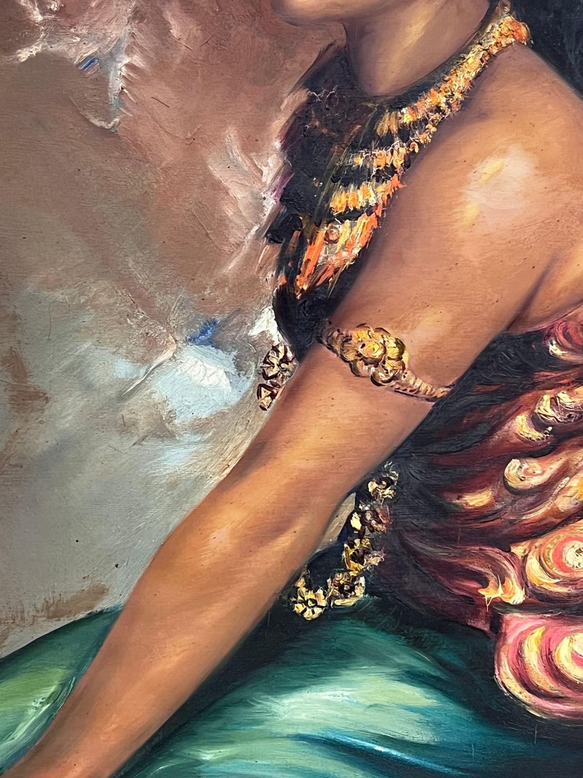 South East Asianlarge 1960's Oil Portrait Of Bali South Eastern Asia Lady In Traditional Attire photo Art