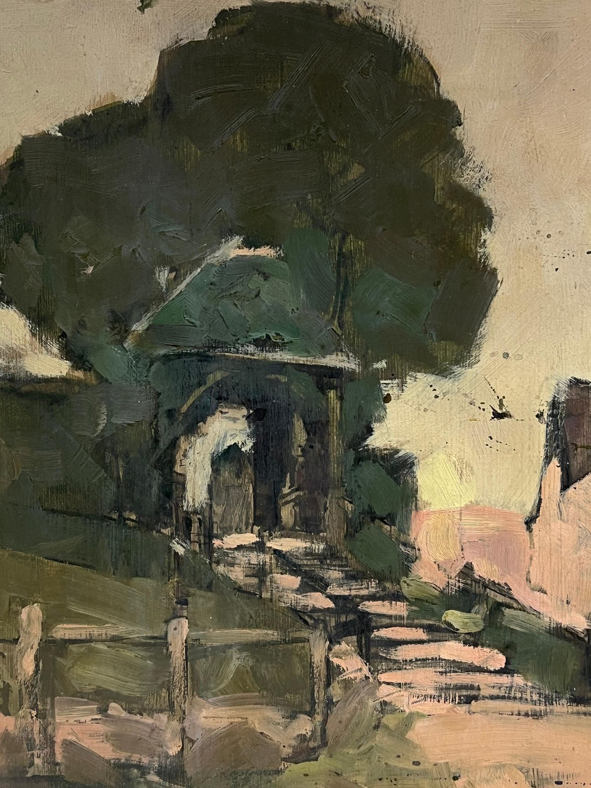 Harold Storey1920's Scottish Impressionist Oil Painting Pink Step Pathway Rustic Archway1925 photo for sale