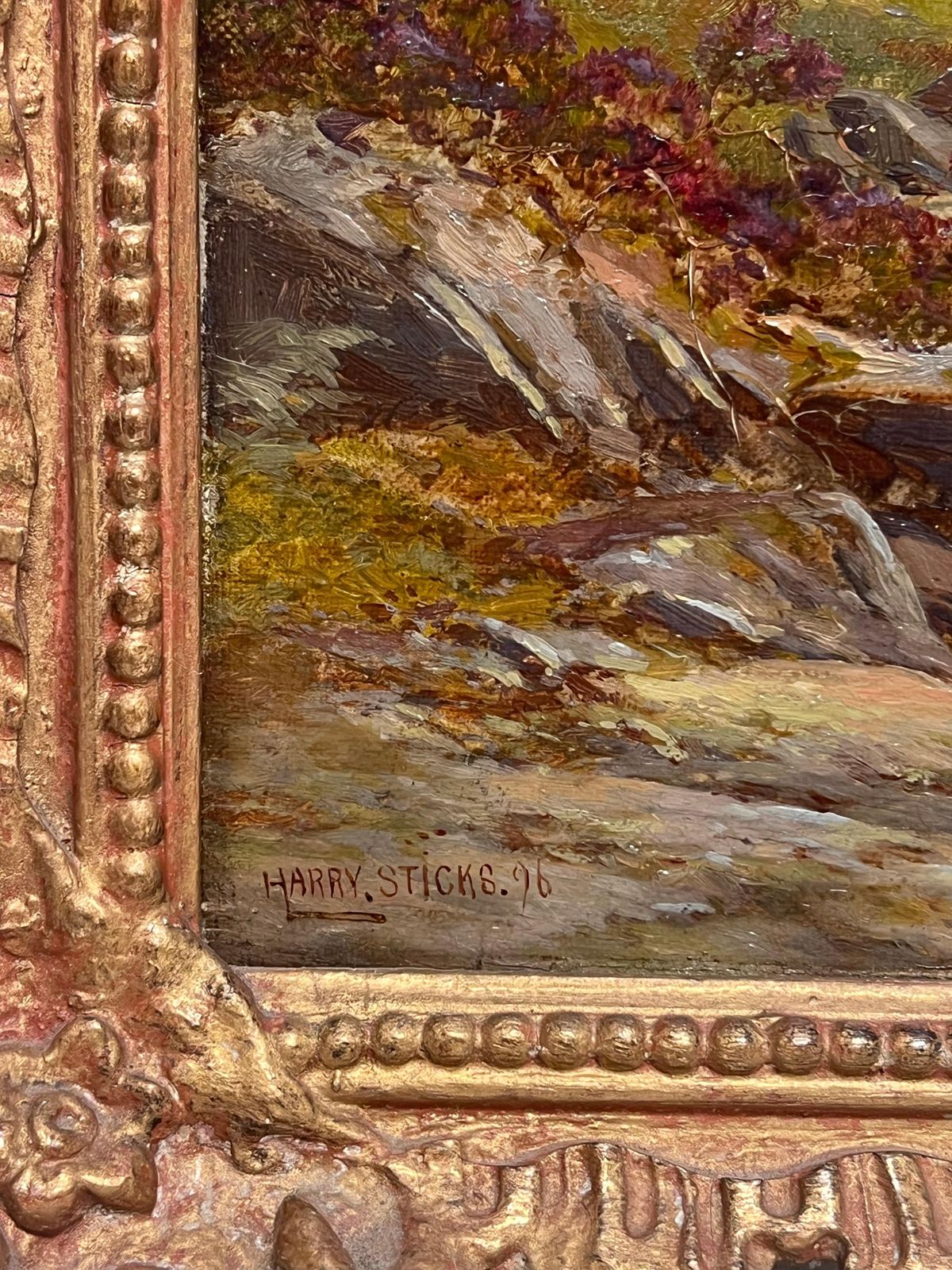 Harry Sticksfine Victorian British Oil Painting 1896 Figure Walking Highland River Pathway1896 photo vinterior