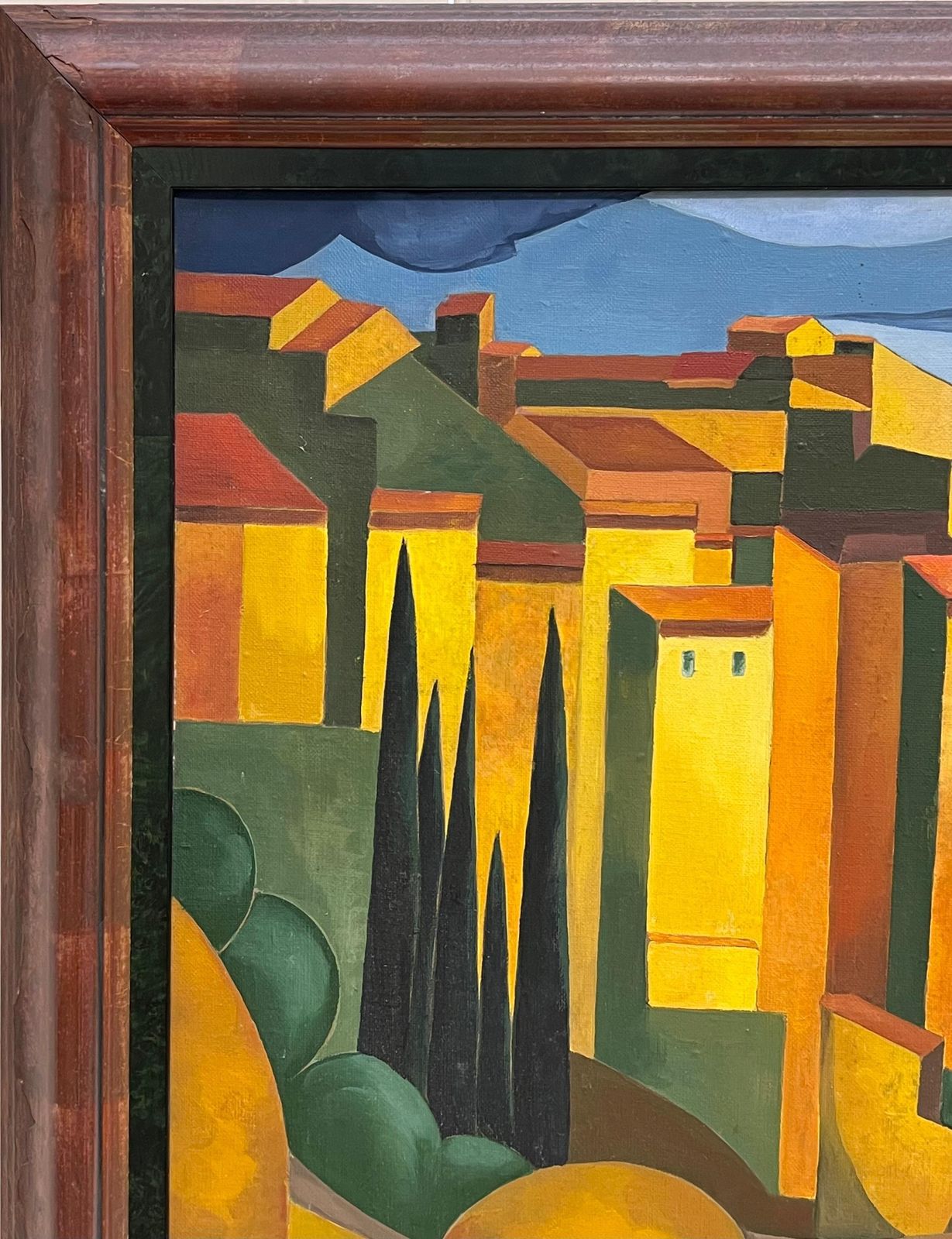 French Schoollarge 1990's French Contemporary Signed Oil Painting Gordes Luberon Provence1995 photo vintage