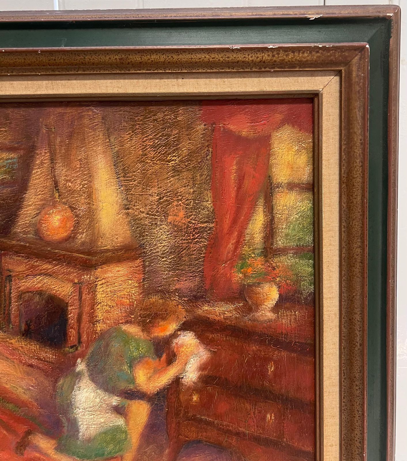 French School1970's French Modernist Signed Oil Woman In Parlor Interior Cleaning Furniture1976 photo 856.0