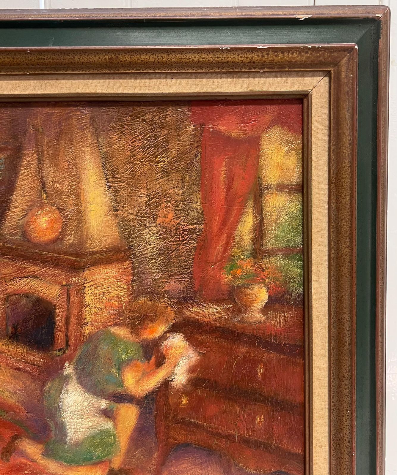 French School1970's French Modernist Signed Oil Woman In Parlor Interior Cleaning Furniture1976 photo buy
