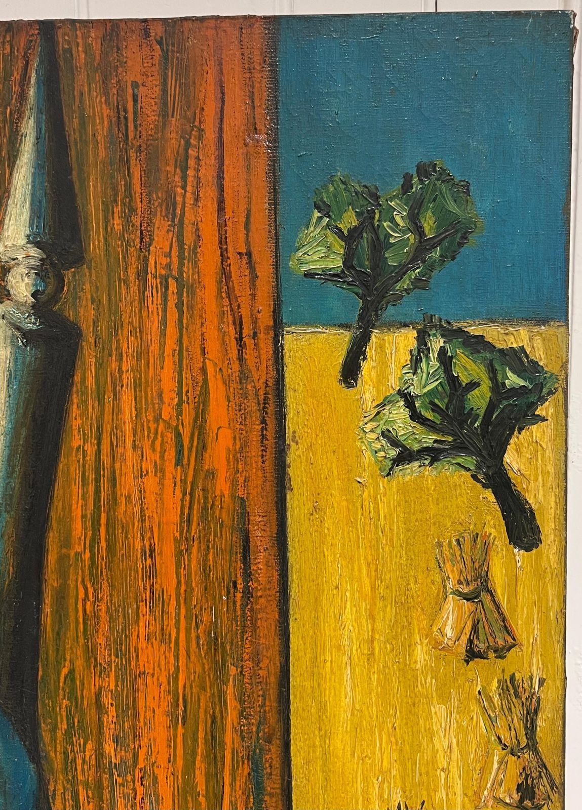 French School1950's French Expressionist Signed Painting Lady Seated In Chair Harvest Fields1958 photo for sale
