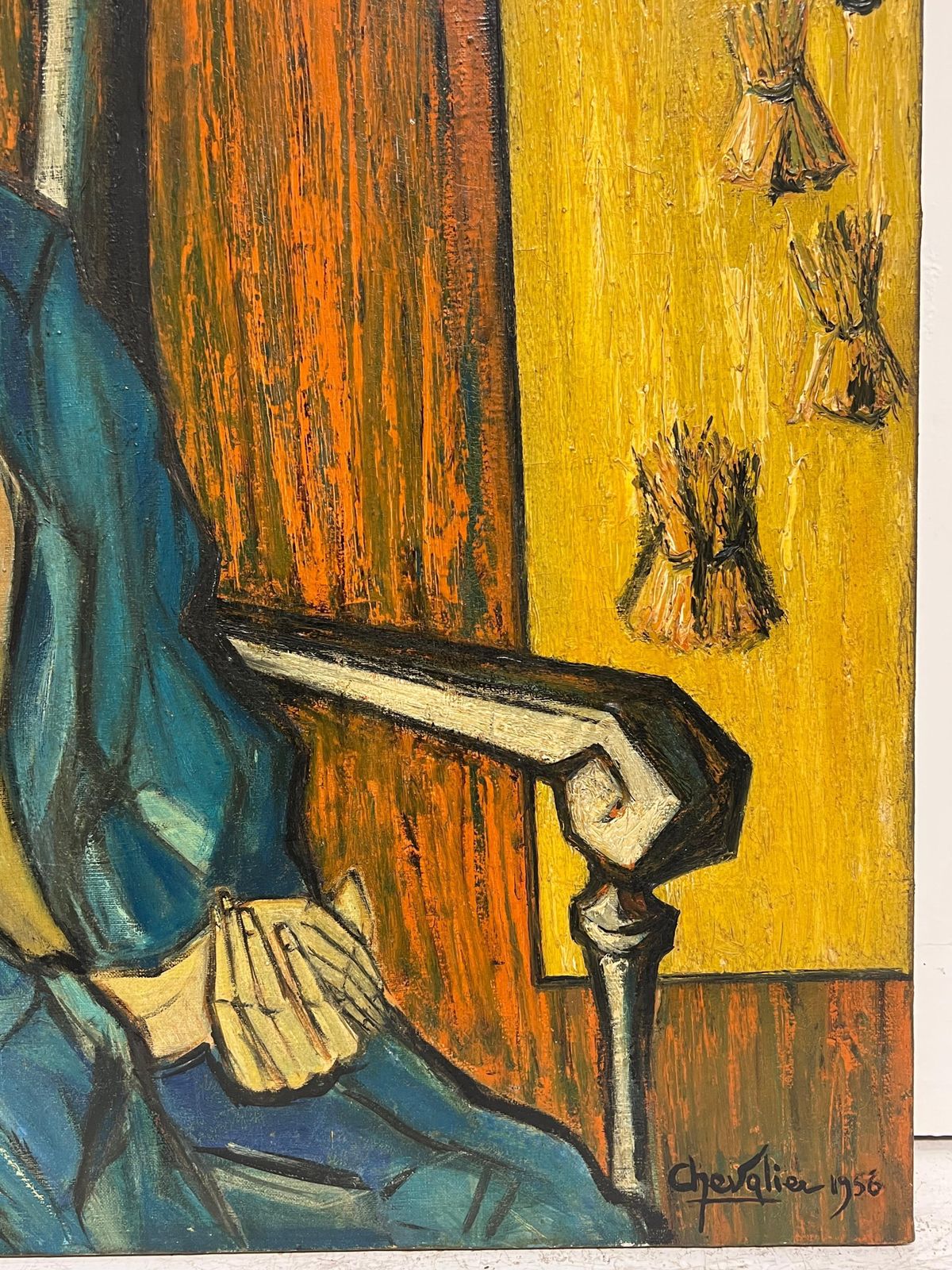 French School1950's French Expressionist Signed Painting Lady Seated In Chair Harvest Fields1958 photo 1310.0