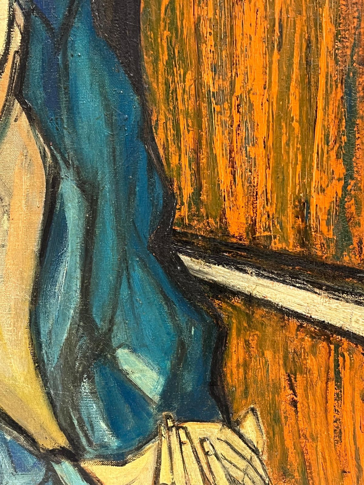 Art French School1950's French Expressionist Signed Painting Lady Seated In Chair Harvest Fields1958 photo