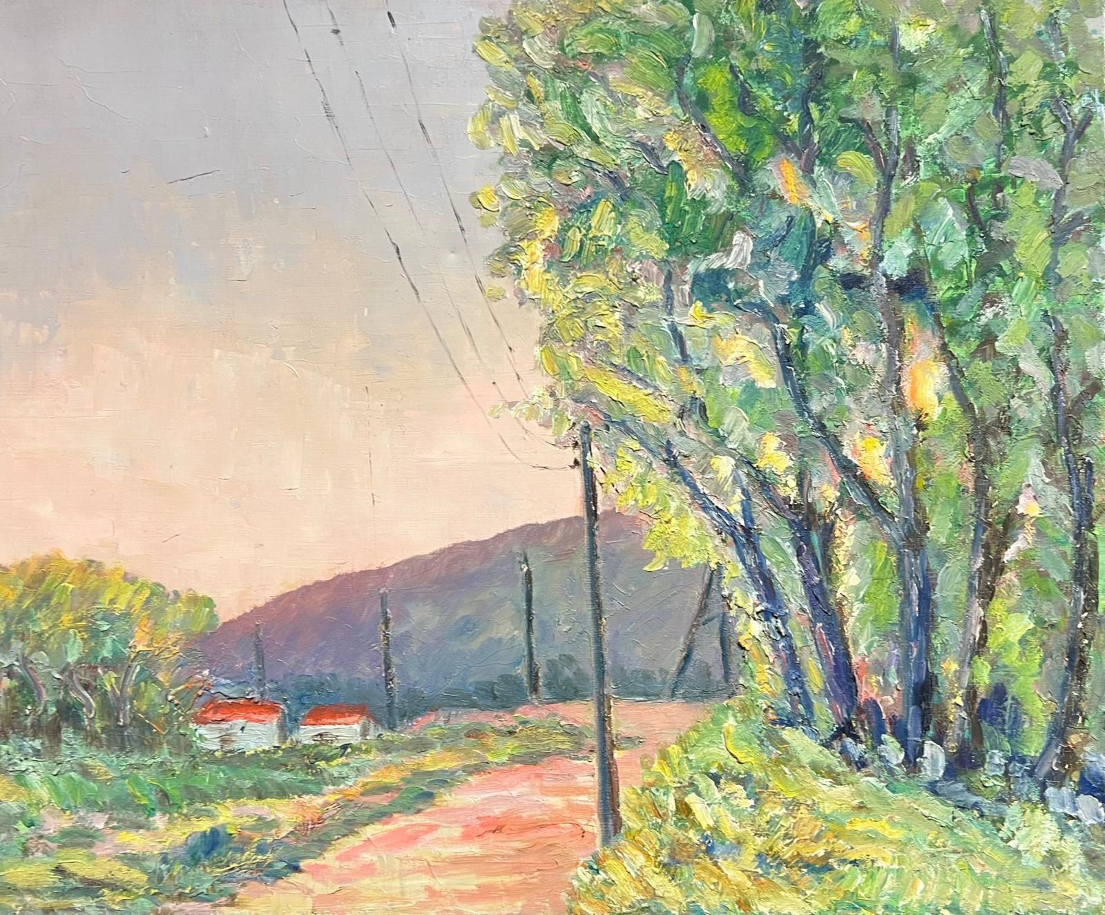 French Schoolfrench Post Impressionist Oil Painting 1975 Avenue Of Large Trees Landscape1970's