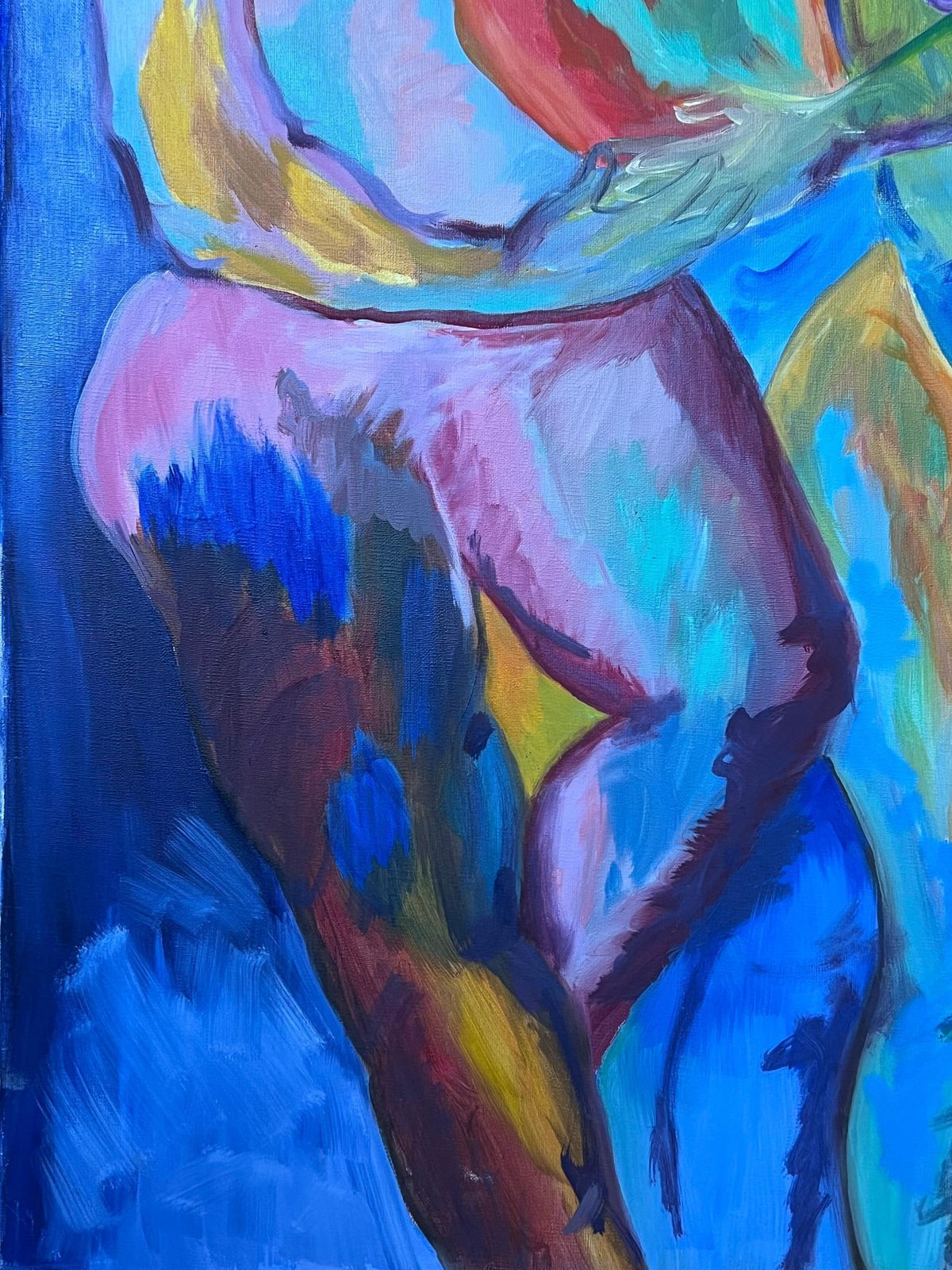 French Schoollarge French Contemporary Modernist Oil Painting Three Nude Abstract Figures20th Century photo for sale