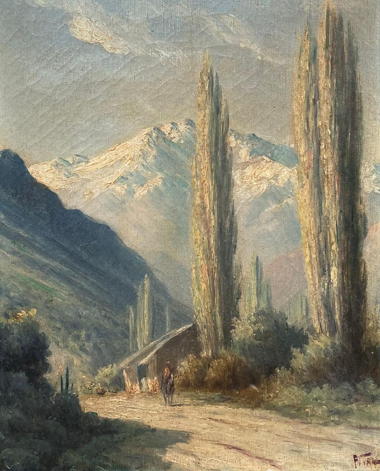 Antique Italian Schoolantique Italian Oil Painting The Italian Alps Snow Capped Mountains In Landscape photo furniture