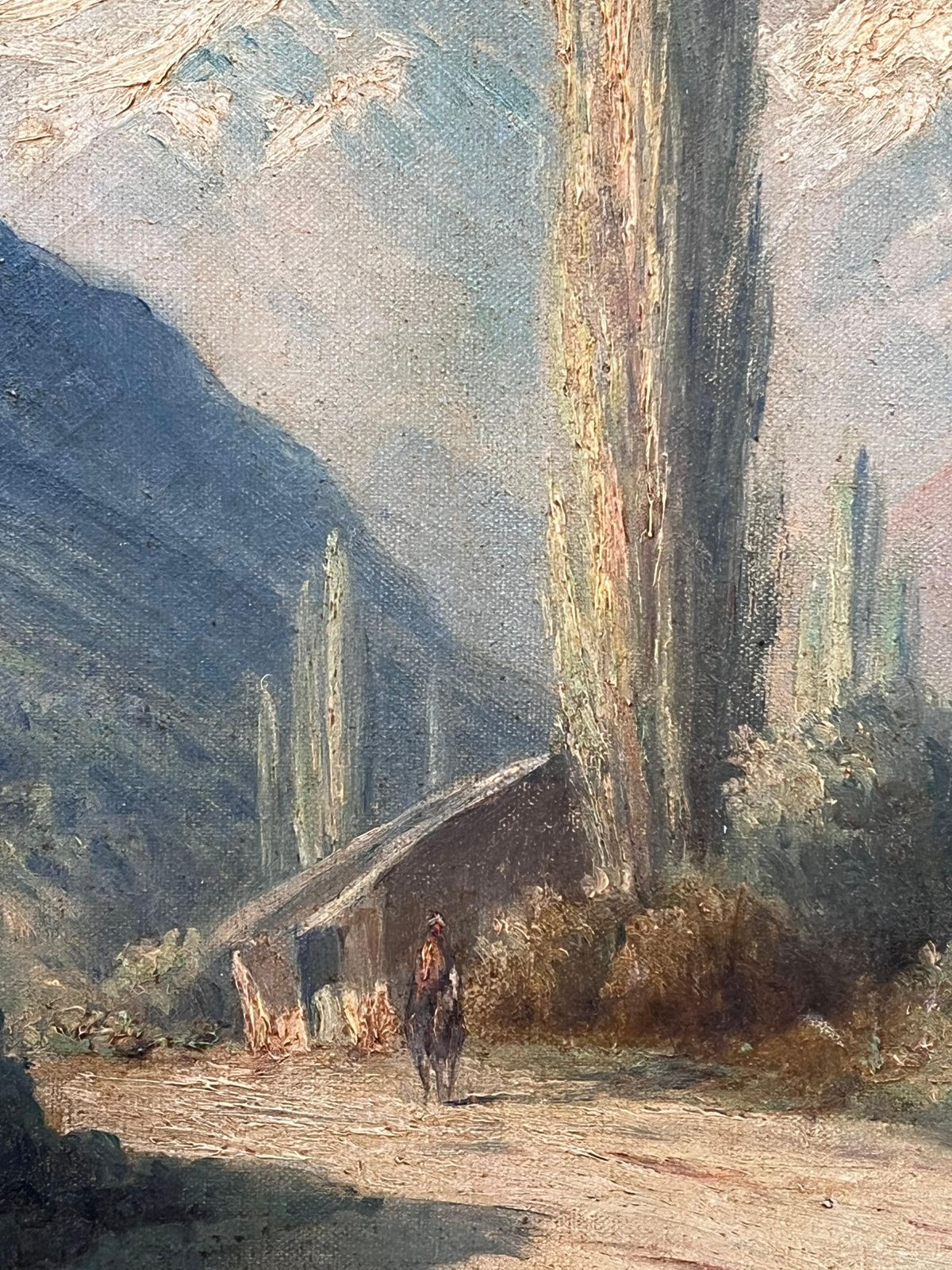 Antique Italian Schoolantique Italian Oil Painting The Italian Alps Snow Capped Mountains In Landscape photo 489.0