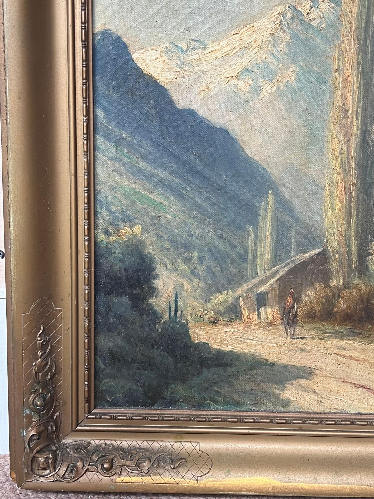 Antique Italian Schoolantique Italian Oil Painting The Italian Alps Snow Capped Mountains In Landscape photo vinterior