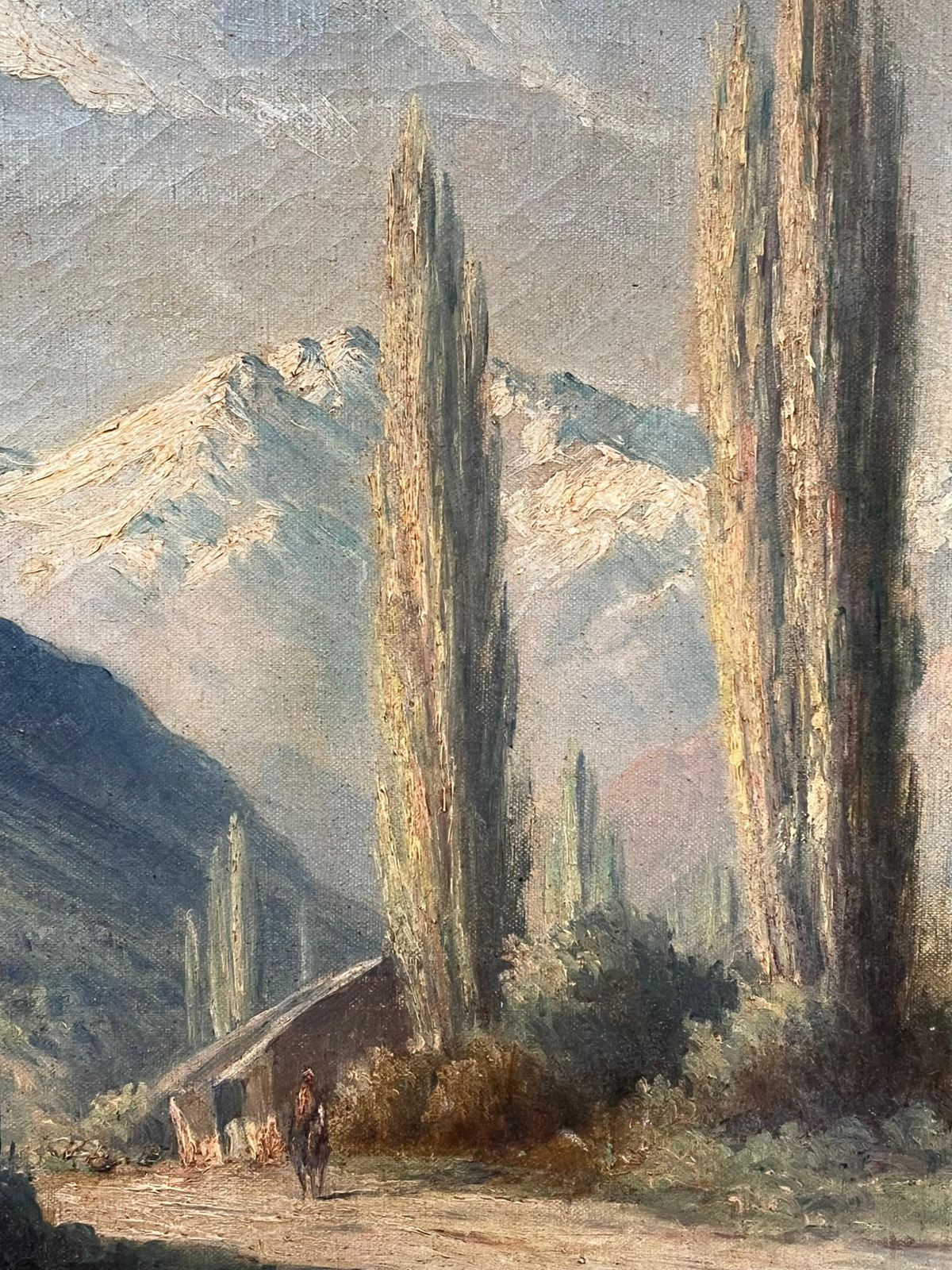 Antique Italian Schoolantique Italian Oil Painting The Italian Alps Snow Capped Mountains In Landscape photo vintage