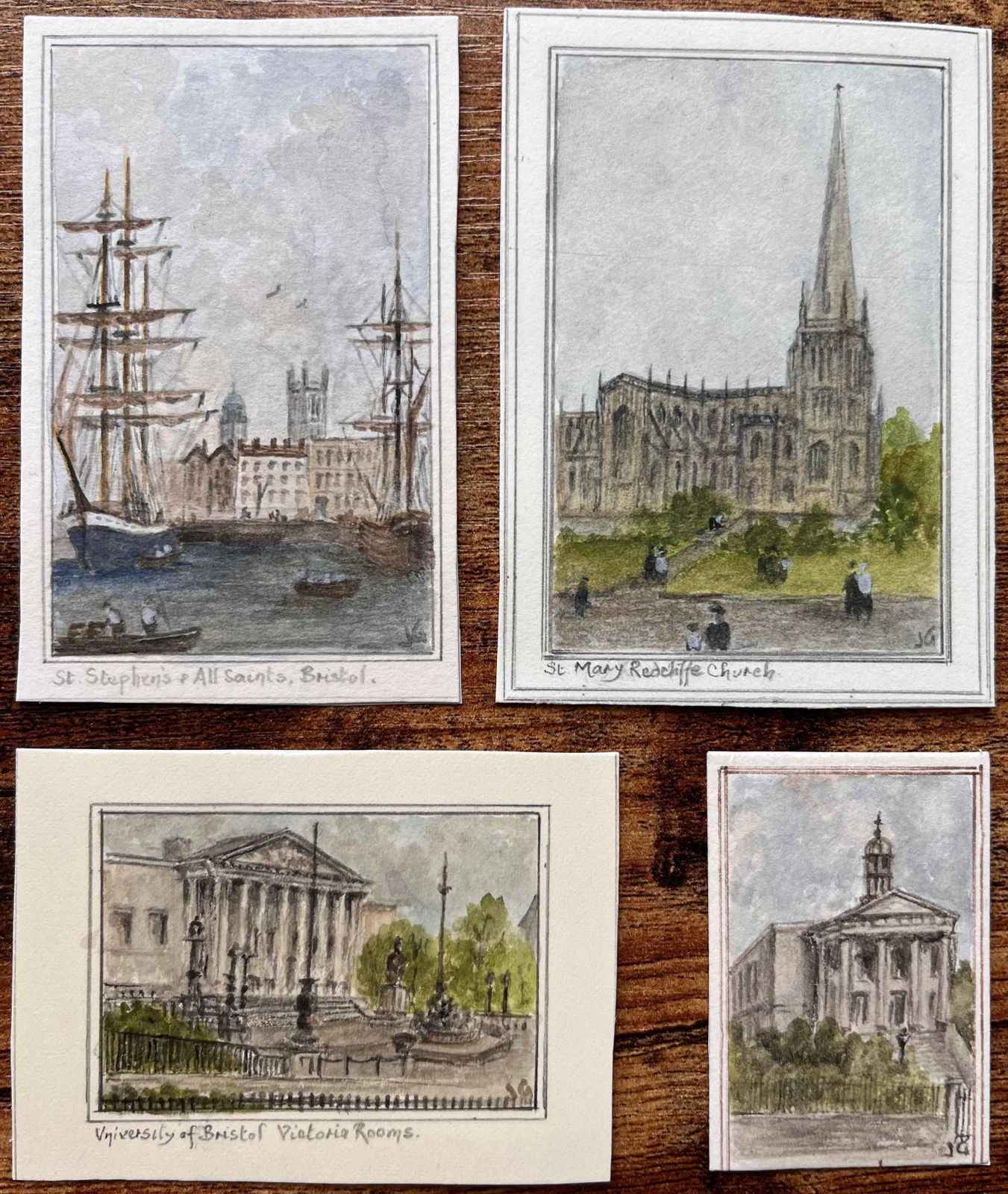 Jack Grunwellset Of Four Miniature Watercolors Of Bristol Churches And Civic Landmarks photo furniture