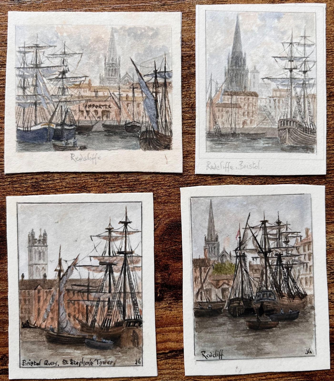 Jack Grunwellset Of Four Miniature Watercolors Of Redcliffe And Bristol Harbour photo furniture