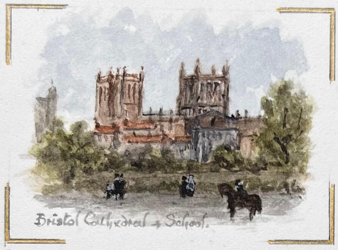 Jack Grunwellset Of Four Miniature Watercolors Of Bristol Cathedral And Harbour Views photo for sale