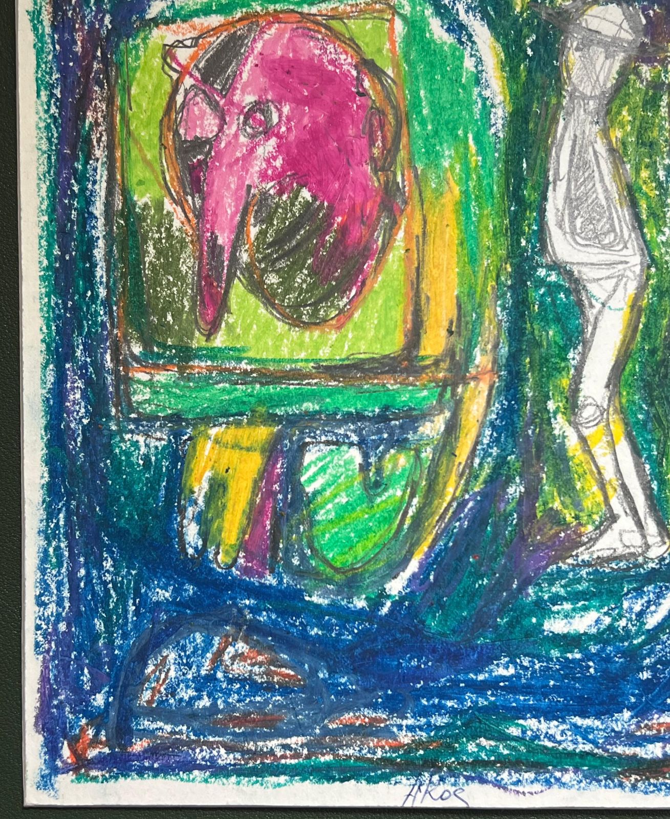 Akos Biro20th Century French Expressionist Wacky Figures In Blue And Green Abstract photo for sale