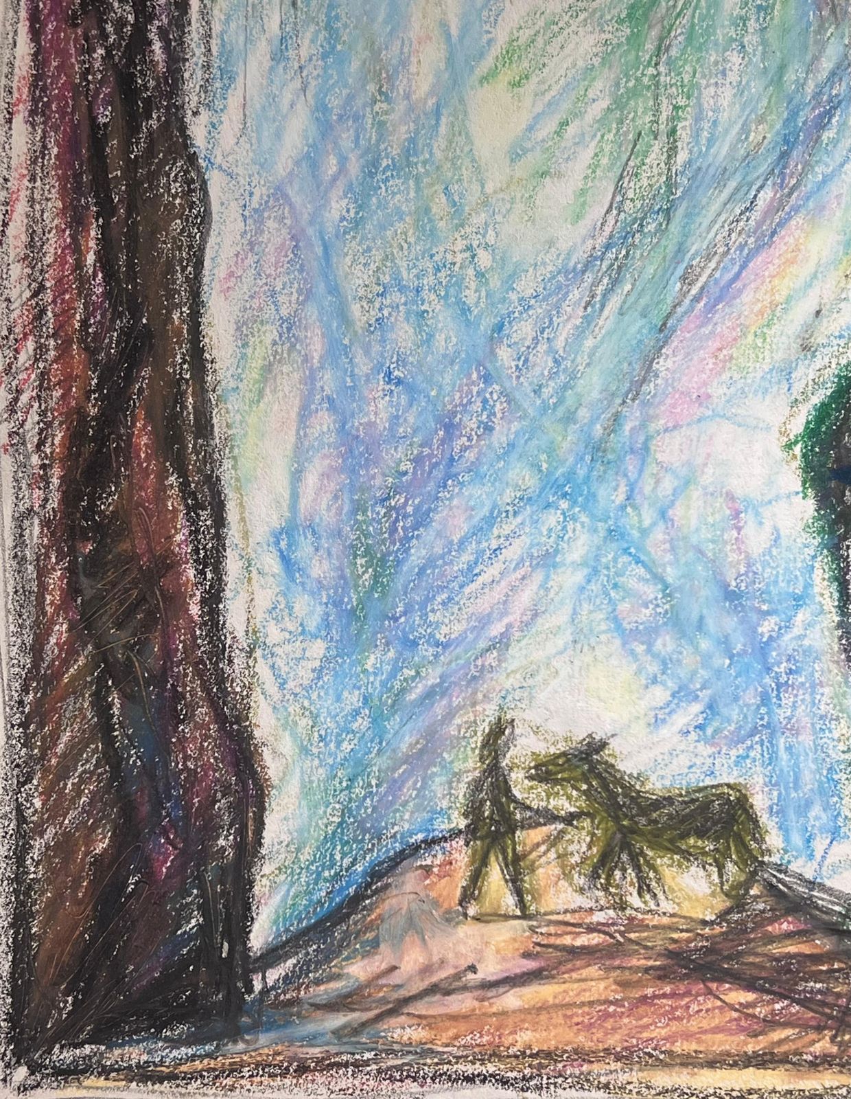 Akos Biro20th Century French Expressionist Figure & Horse In Gloomy Blue Cave photo vinterior
