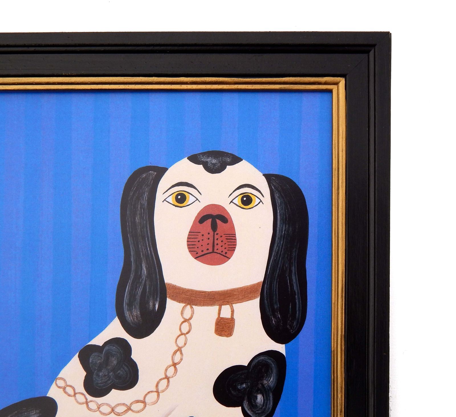 Naive Staffordshire Dog  Fine Art Print, Folk Art – Right Facing Spaniel On Mantle By Matt Rix In Hand Painted Frame, Signed photo buy
