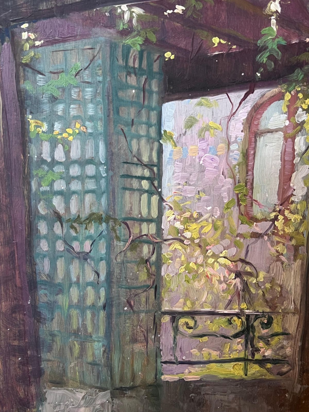 French School1930's French Post Impressionist Oil Interior Room View From A Garden Window1930's photo for sale
