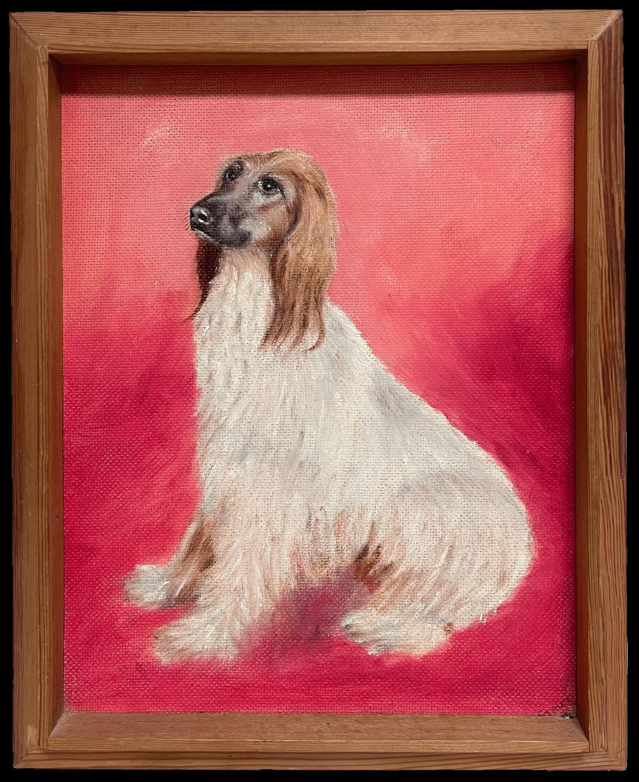 English Artistafghan Hound Long Haired Vintage Original English Dog Oil Painting Pink Back photo furniture