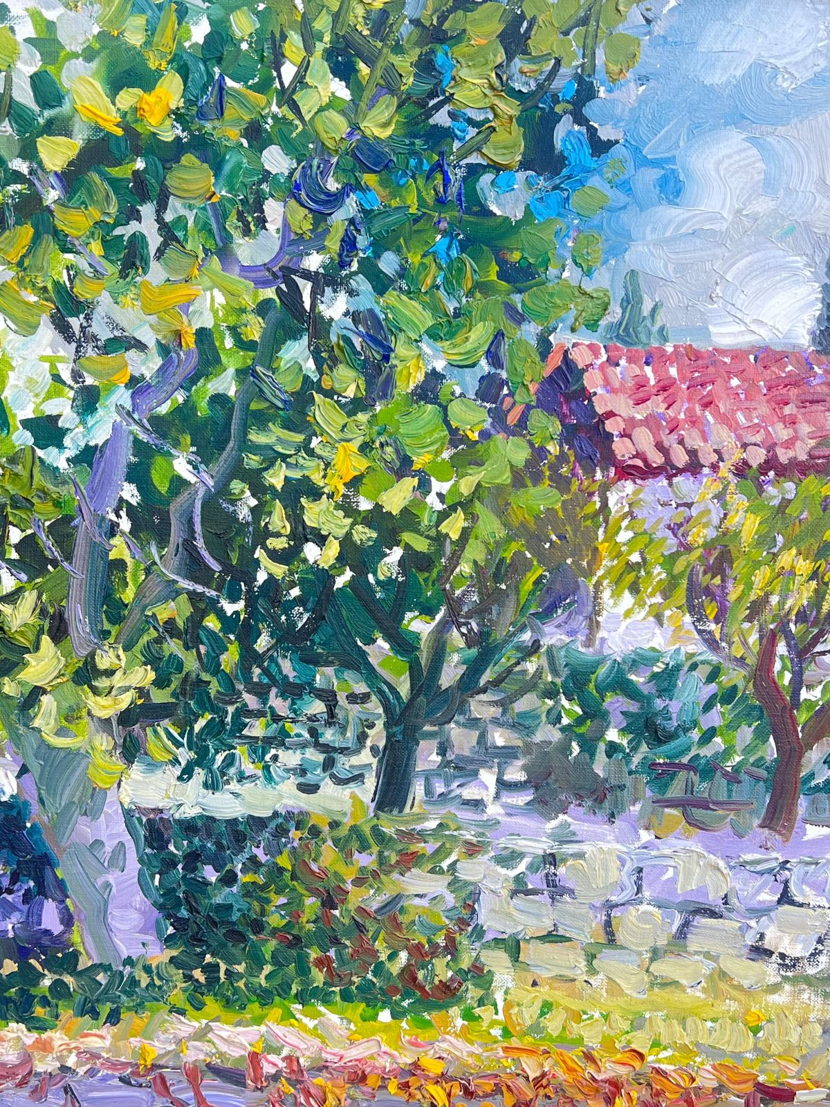French Schoolhuge French Signed Oil Painting Provencal House In Floral Garden Large Canvas photo Art