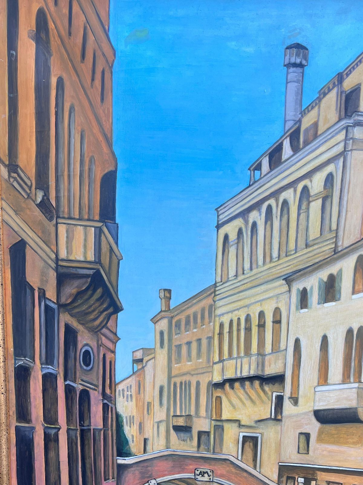 Italian Schoolhuge Signed Oil Painting Tranquil Italian Canal Venice Backwater Old Houses2000 photo Art