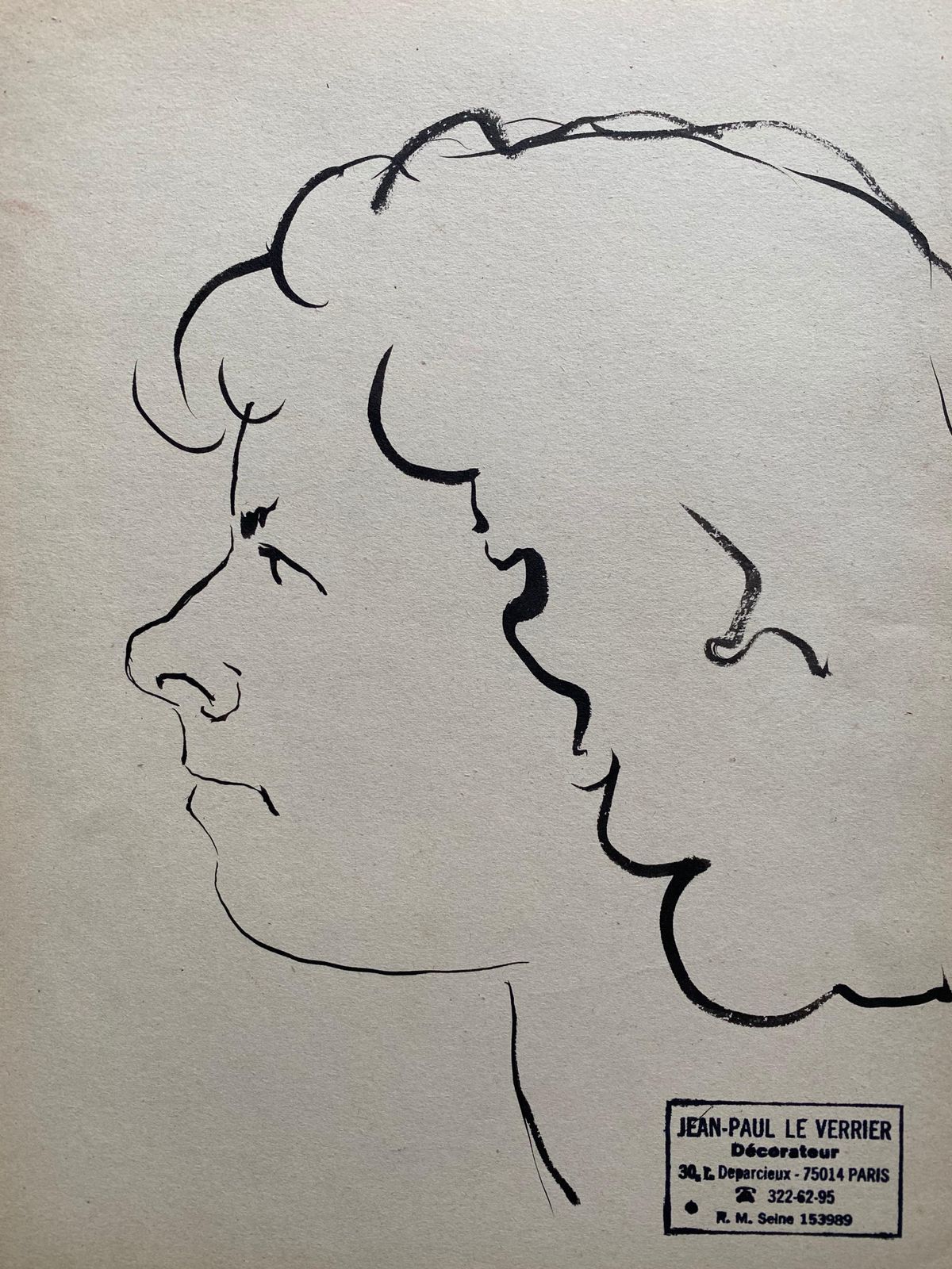 Jean Paul Le Verriermid 20th Century French Original Line Drawing Sketch Portrait Female