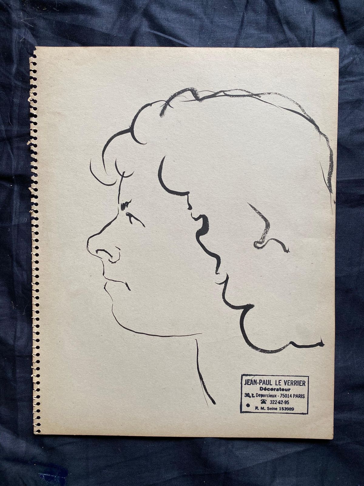 Jean Paul Le Verriermid 20th Century French Original Line Drawing Sketch Portrait Female photo furniture