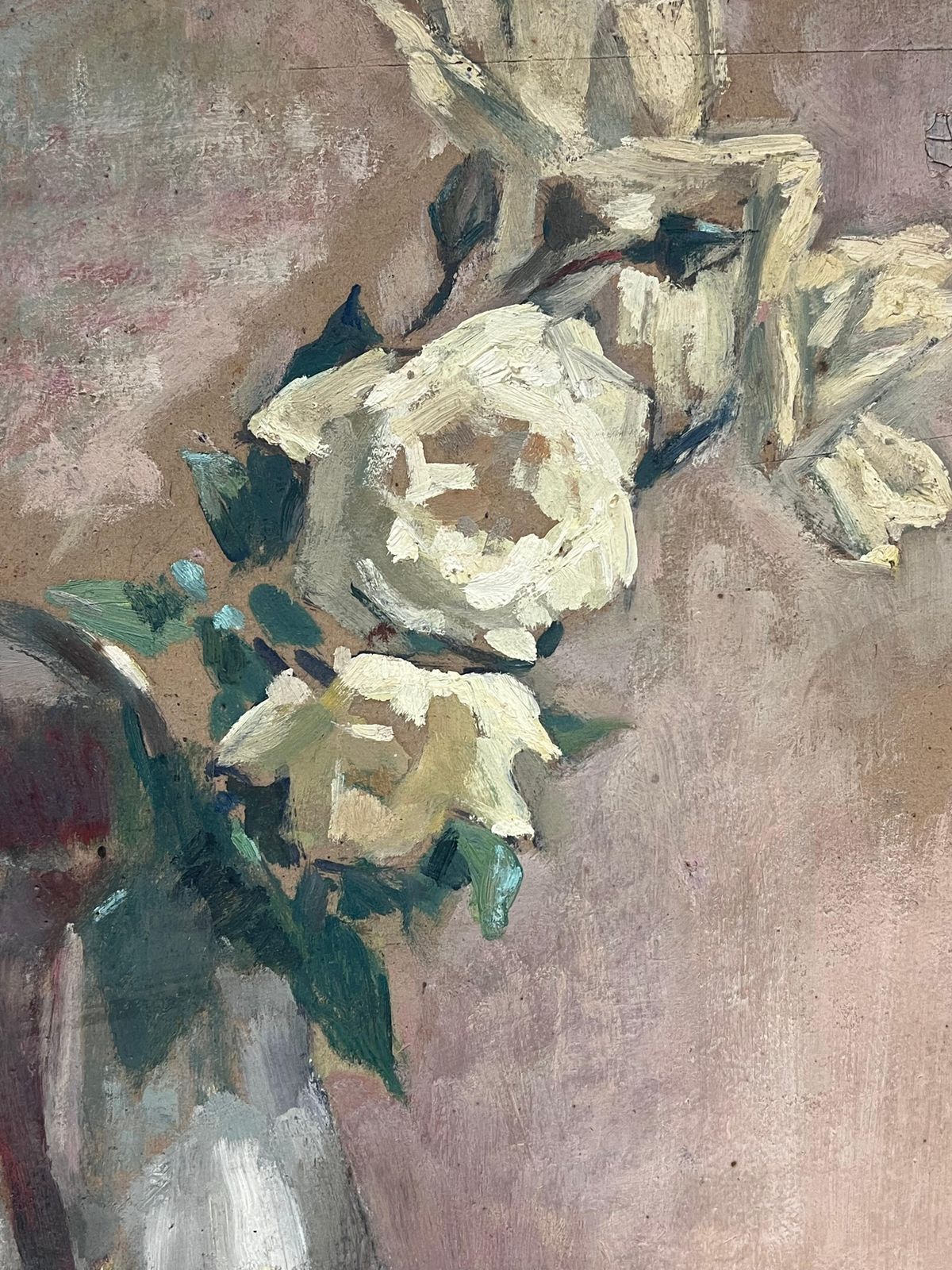 Cécile Hertz Eyrolles (1875 1974)1930's French Post Impressionist Oil White Roses In Green Vase Still Life1930's photo for sale