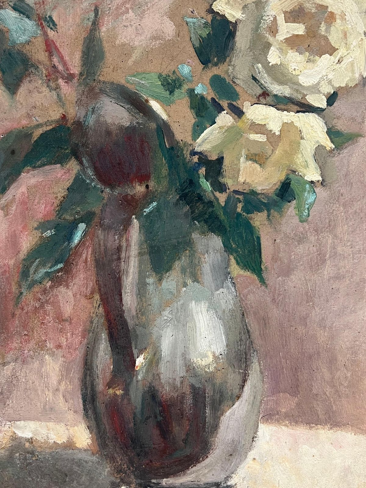 Cécile Hertz Eyrolles (1875 1974)1930's French Post Impressionist Oil White Roses In Green Vase Still Life1930's photo 918.0