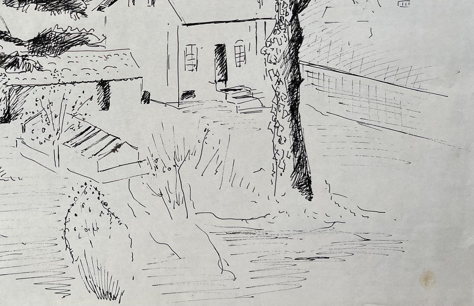 Anne Marie Migette Perardmid 20th Century Post Impressionist Ink Drawing Of Garden And Village Houses photo vinterior