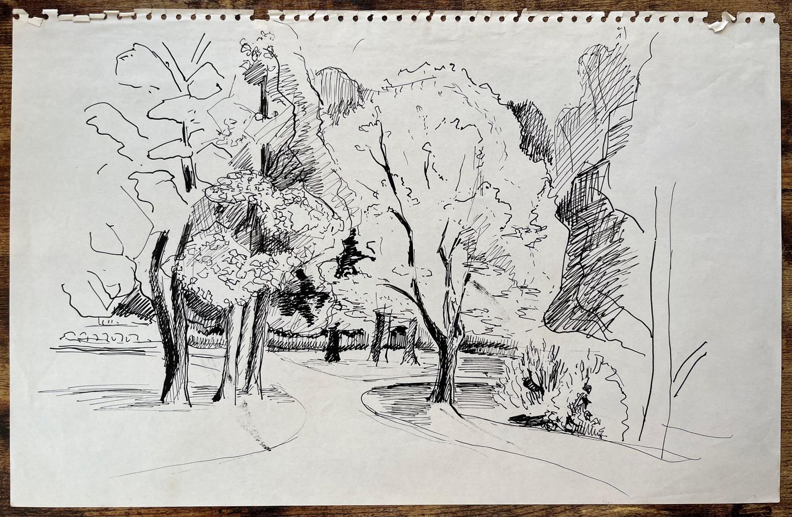 Anne Marie Migette Perardmid 20th Century Post Impressionist Drawing Of Tree Lined Path In Ink photo furniture