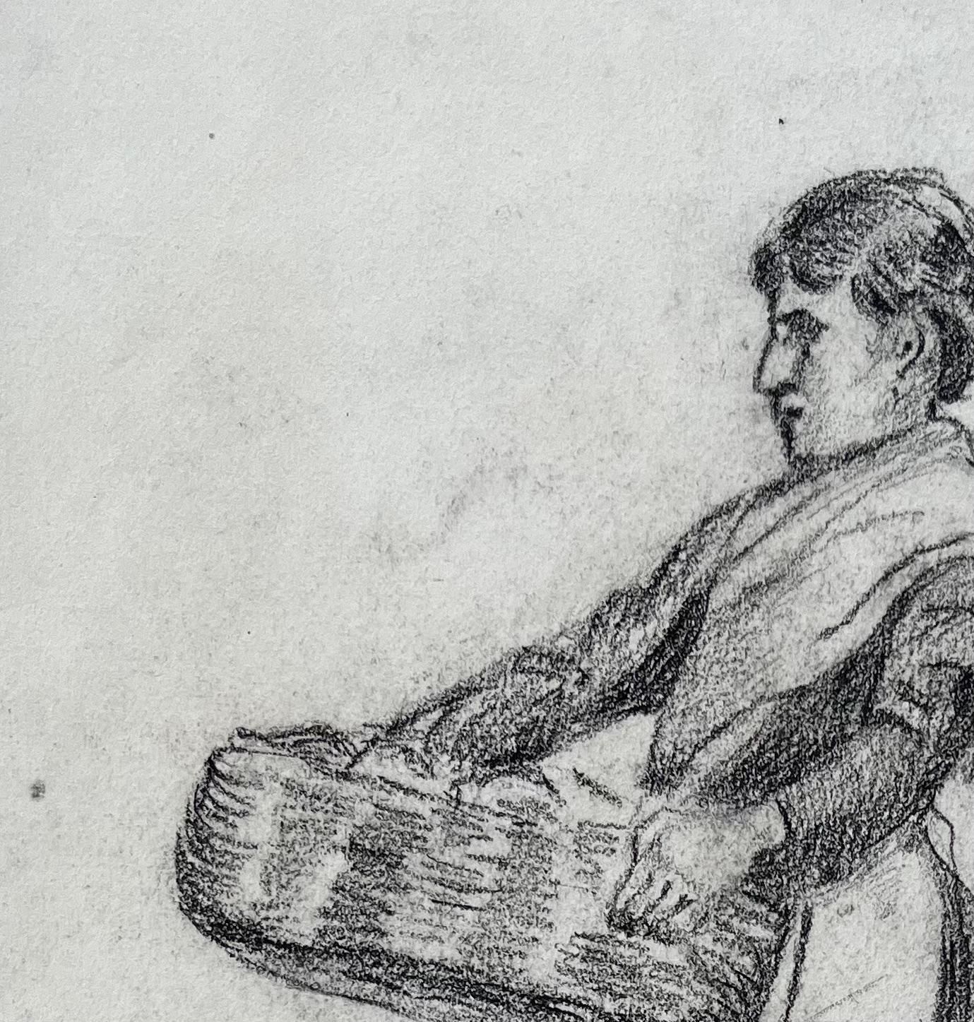 Anne Marie Migette Perardearly 20th Century Charcoal Drawing Of Woman With Basket Dated February 19181918 photo for sale