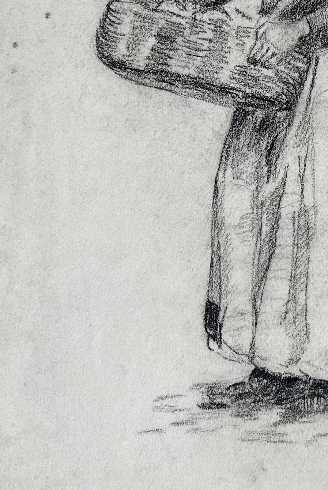 Anne Marie Migette Perardearly 20th Century Charcoal Drawing Of Woman With Basket Dated February 19181918 photo 433.0