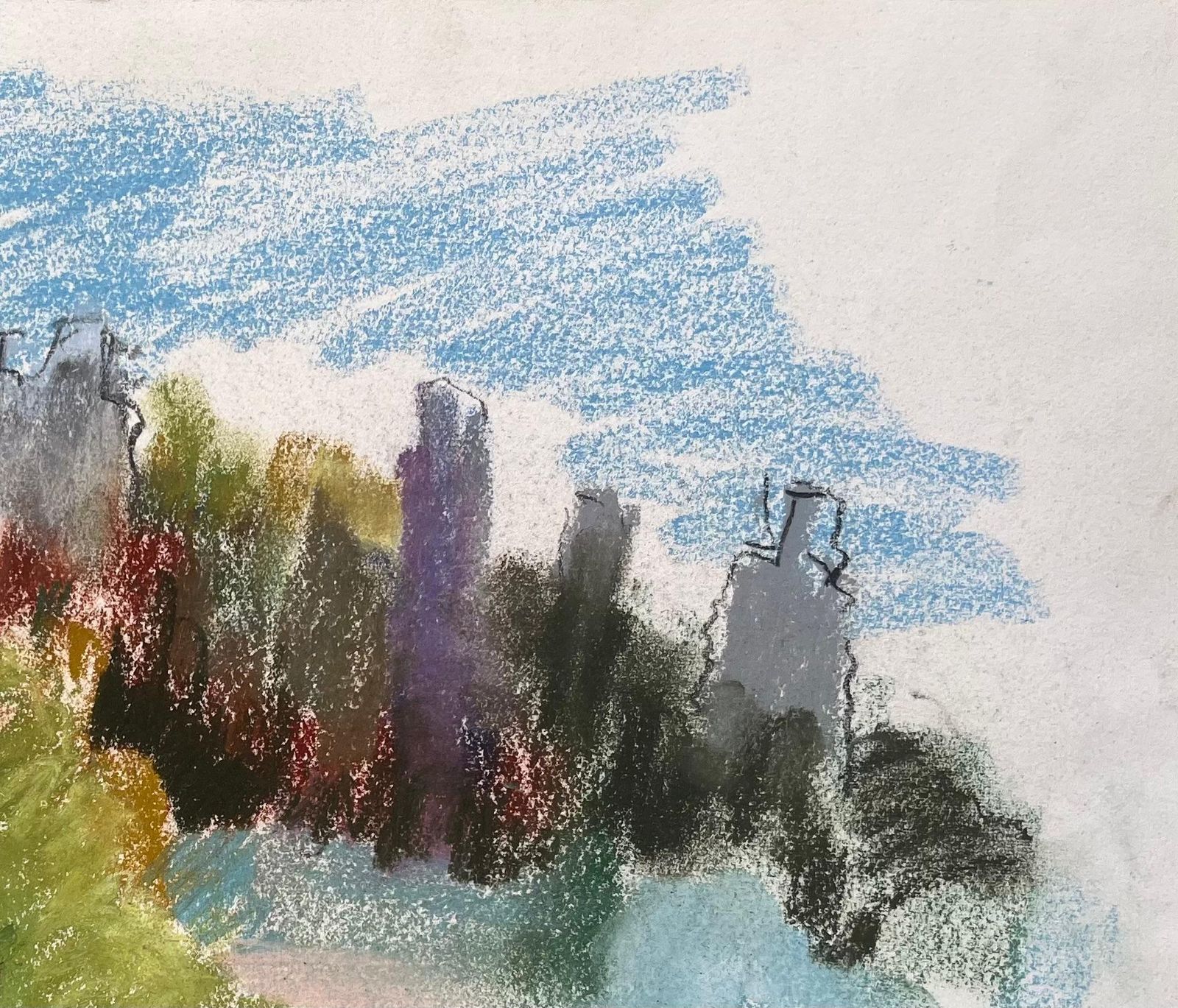 Anne Marie Migette Perardmid 20th Century Pastel Of Hilltop Ruins And Forest Path In France photo 520.0