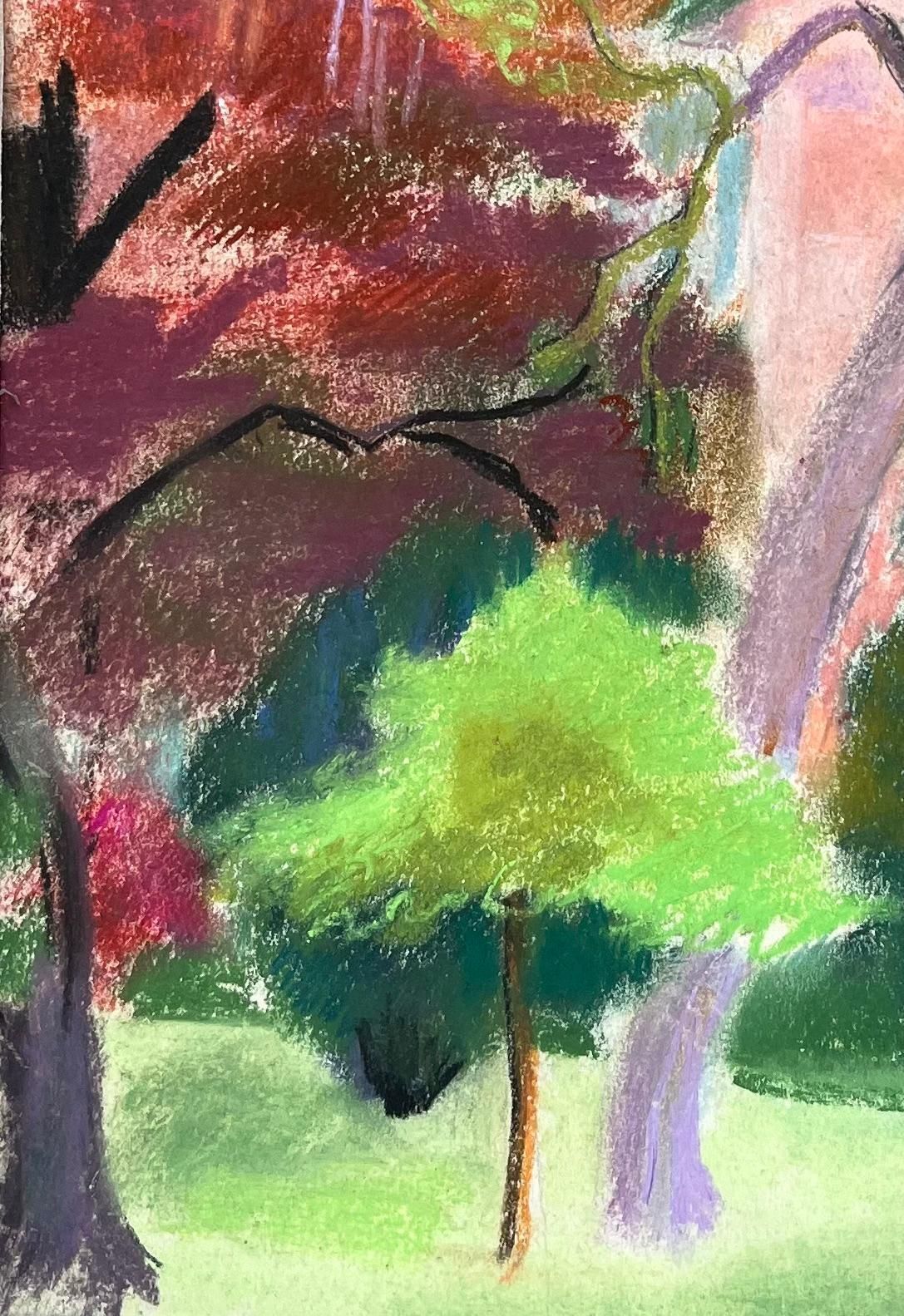 Anne Marie Migette Perardmid Century French Pastel Of Colourful Garden Trees With Parasol And Villa photo Art