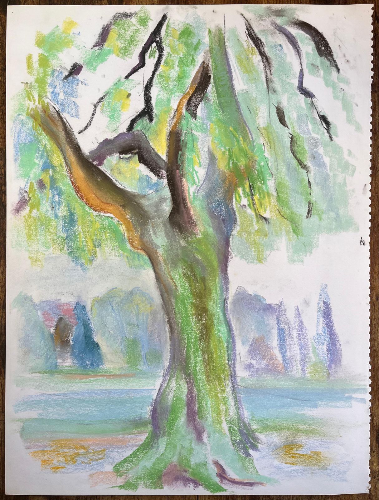 Anne Marie Migette Perardmid Century French Pastel Of A Willow Tree In A Lush Park Setting photo furniture