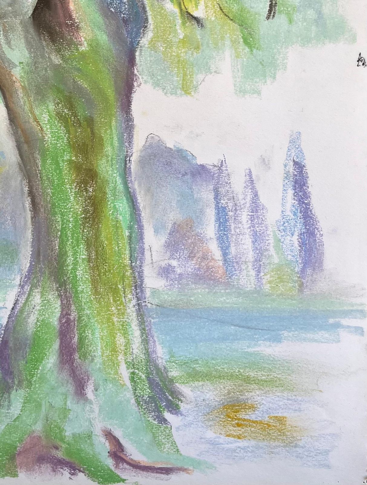 Anne Marie Migette Perardmid Century French Pastel Of A Willow Tree In A Lush Park Setting photo vinterior