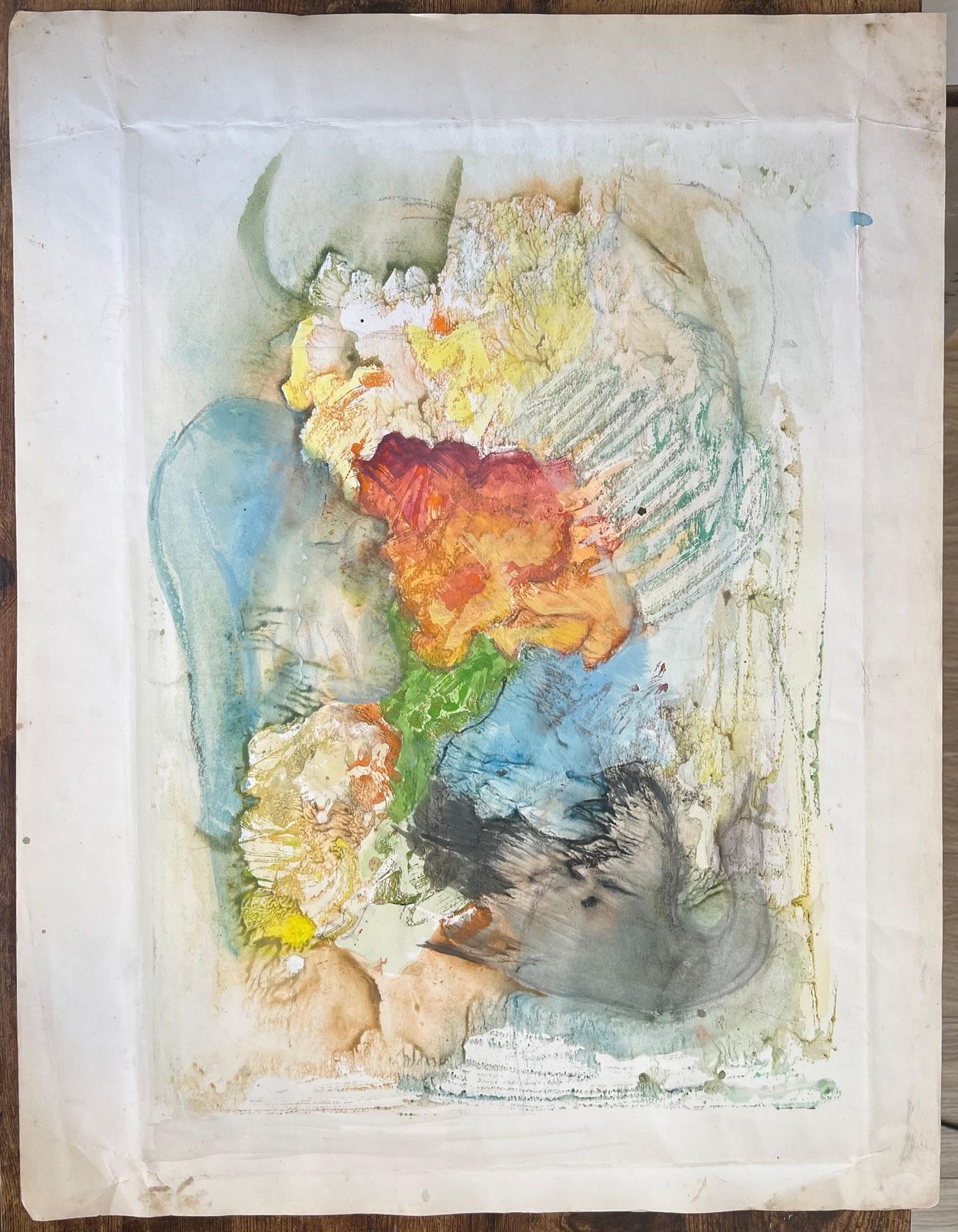 Anne Marie Migette Perardmid Century Textured Abstract Watercolour With Swan Bird And Sleeping Face photo furniture
