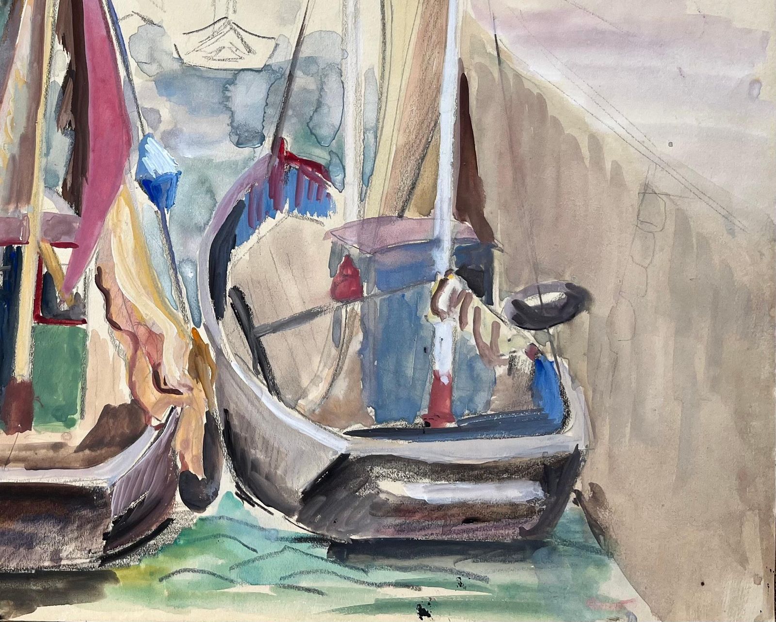 Anne Marie Migette Perardmid Century French Harbour Scene With Colourful Sailboats Docked At Port photo 561.0
